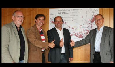 Bernd Caesar (SPD-Kreisvorst.), Dieter Stauber (SPD-Kreisvorsitz.), Martin Hahn (MdL Grüne) und Klaus Käppeler (MdL SPD)